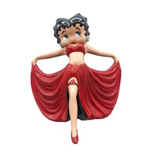 Betty Boop Plaster Hand Painted Statue Red Dress Fanned Out 6 1/2"
